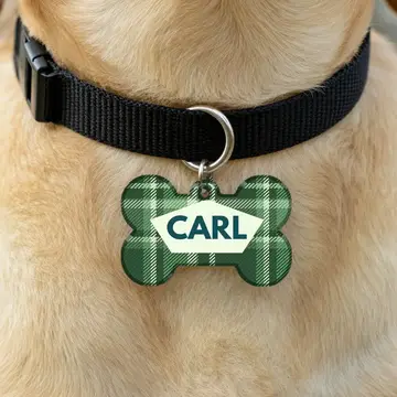 Customized Pet Tags for Cats & Dogs Green Plaid Pattern