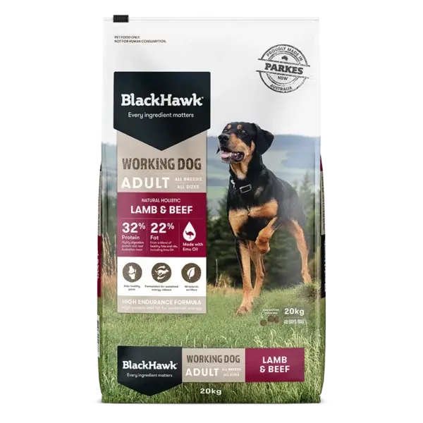 BlackHawk Working Dog Food Adult Lamb and Beef - 20Kg