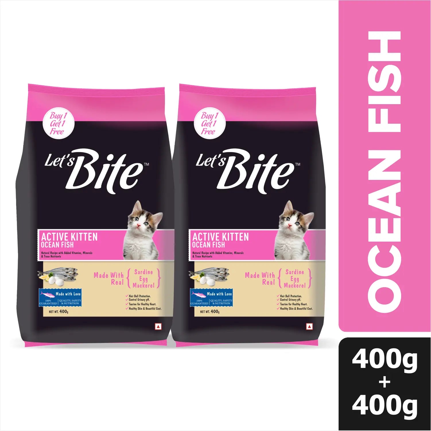 Let's Bite Active Kitten Ocean Fish Dry Cat Food - 800 g (400 g × 2)