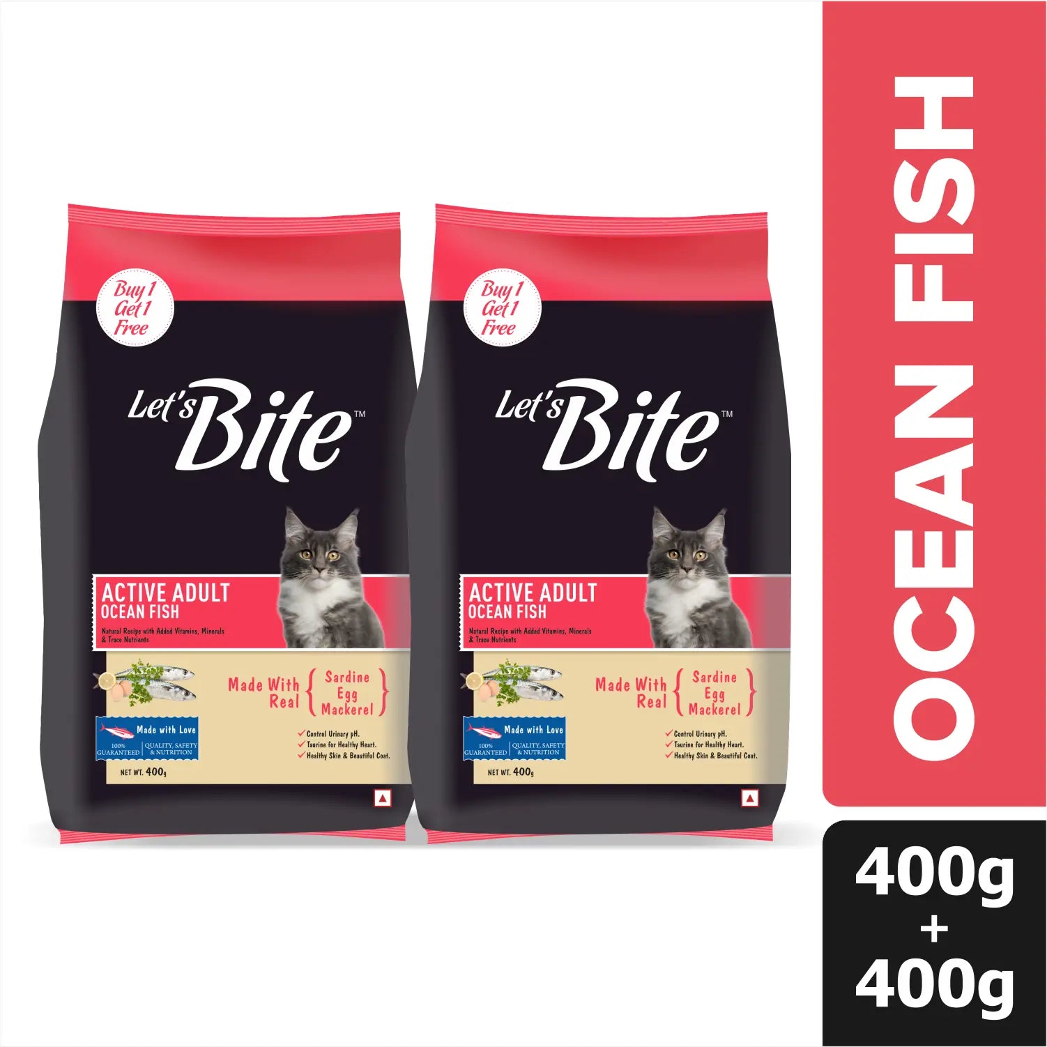 Let's Bite Active Adult Ocean Fish Dry Cat Food - 800 g (400 g × 2)