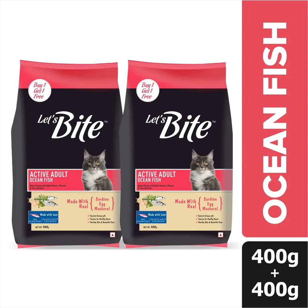 Let's Bite Active Adult Ocean Fish Dry Cat Food - 800 g (400 g × 2)