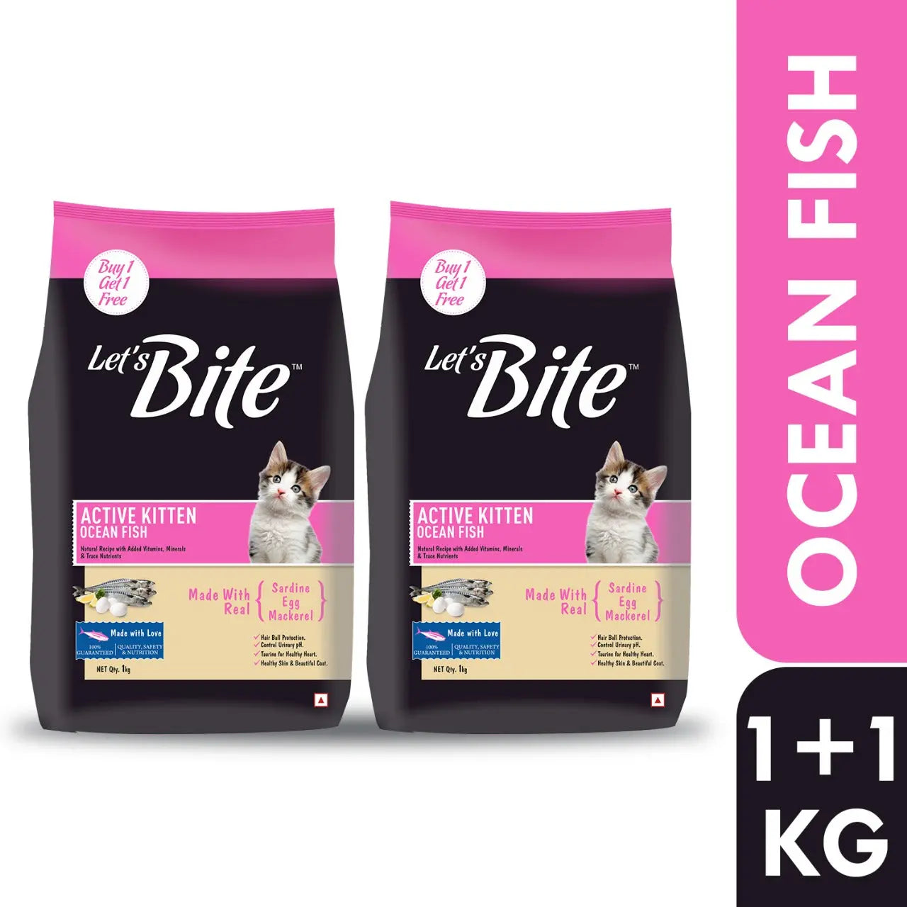 Let's Bite Active Kitten Ocean Fish Dry Cat Food - 2 kg (1 kg × 2)