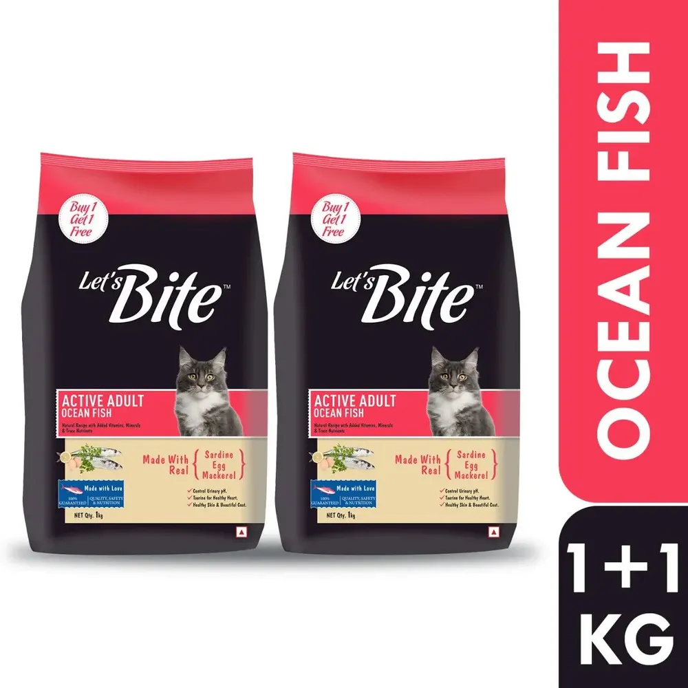 Let's Bite Active Adult Ocean Fish Dry Cat Food - 2 kg (1 kg × 2)
