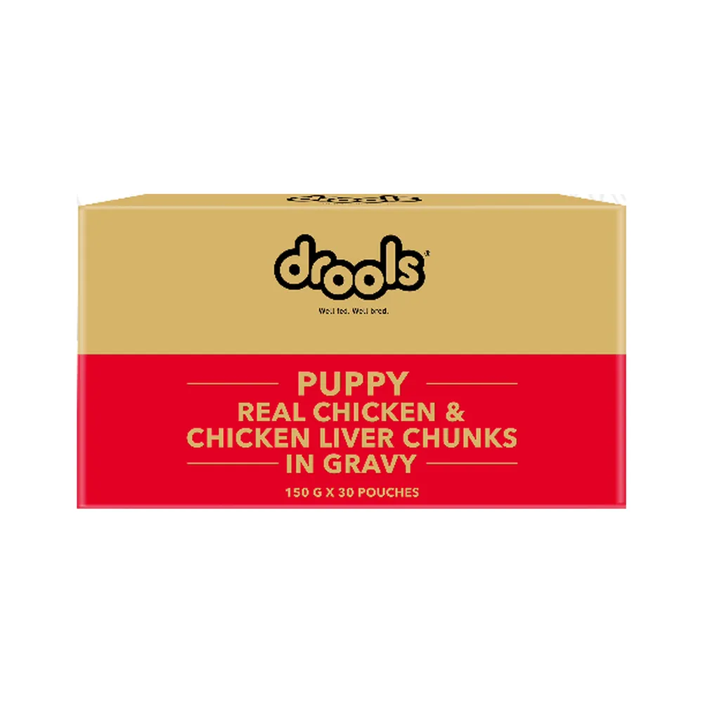 Drools Puppy Wet Dog Food - Real Chicken & Chicken Liver in Gravy, 150 g × 30 Pouches