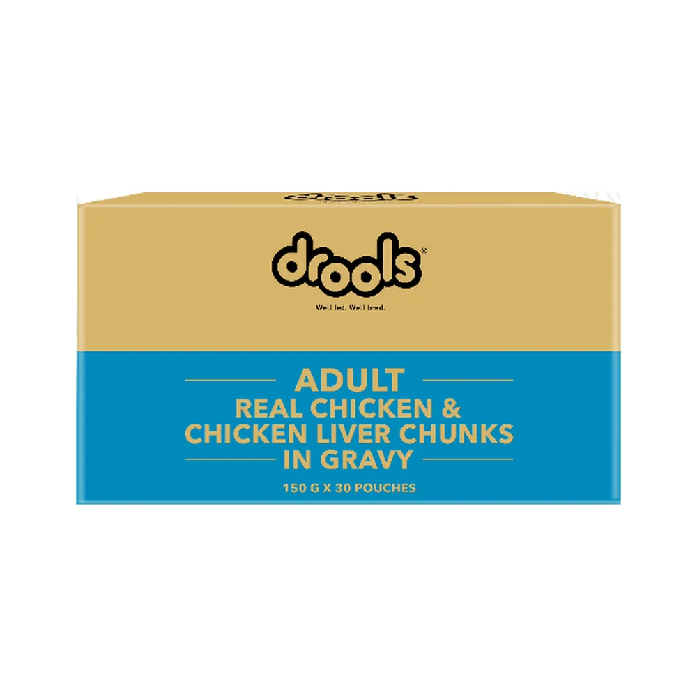 Drools Adult Wet Dog Food - Real Chicken & Chicken Liver in Gravy, 150 g × 30 Pouches