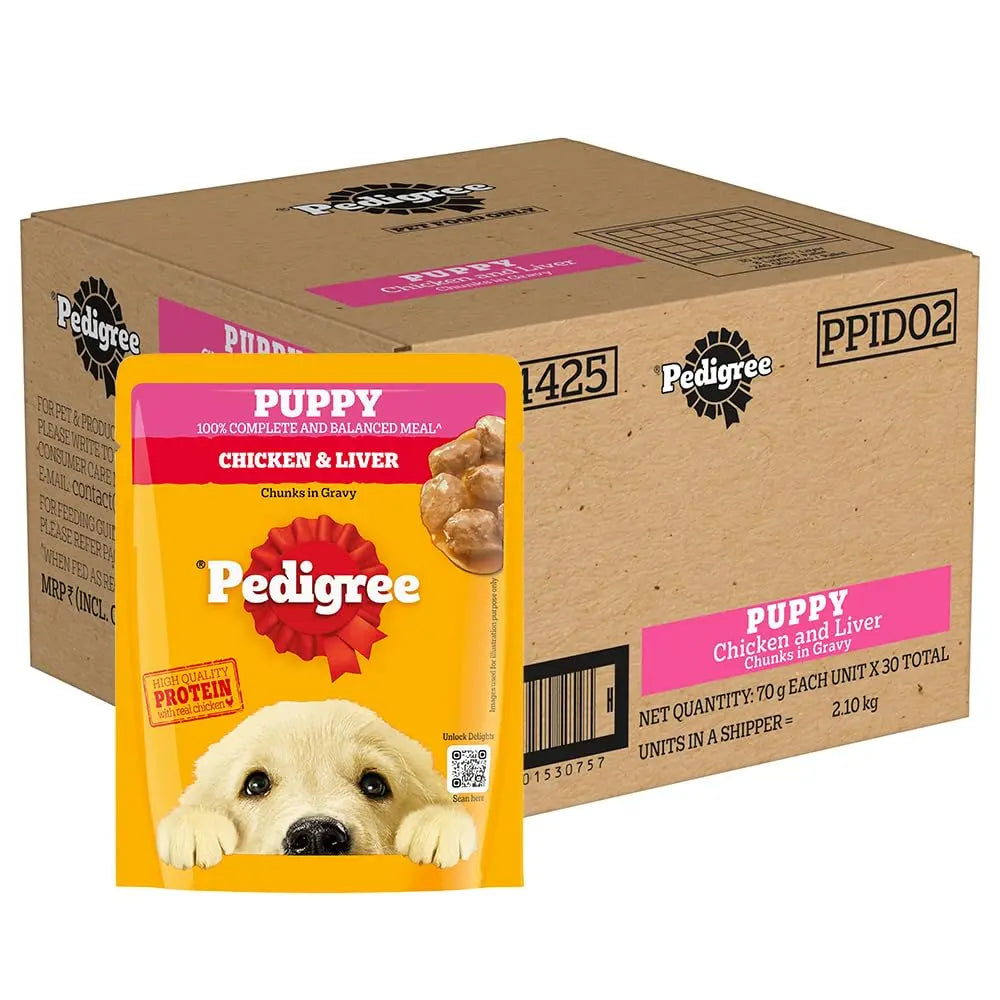 PEDIGREE Puppy Chicken Chunks in Gravy - 70 g × 30 Pouches