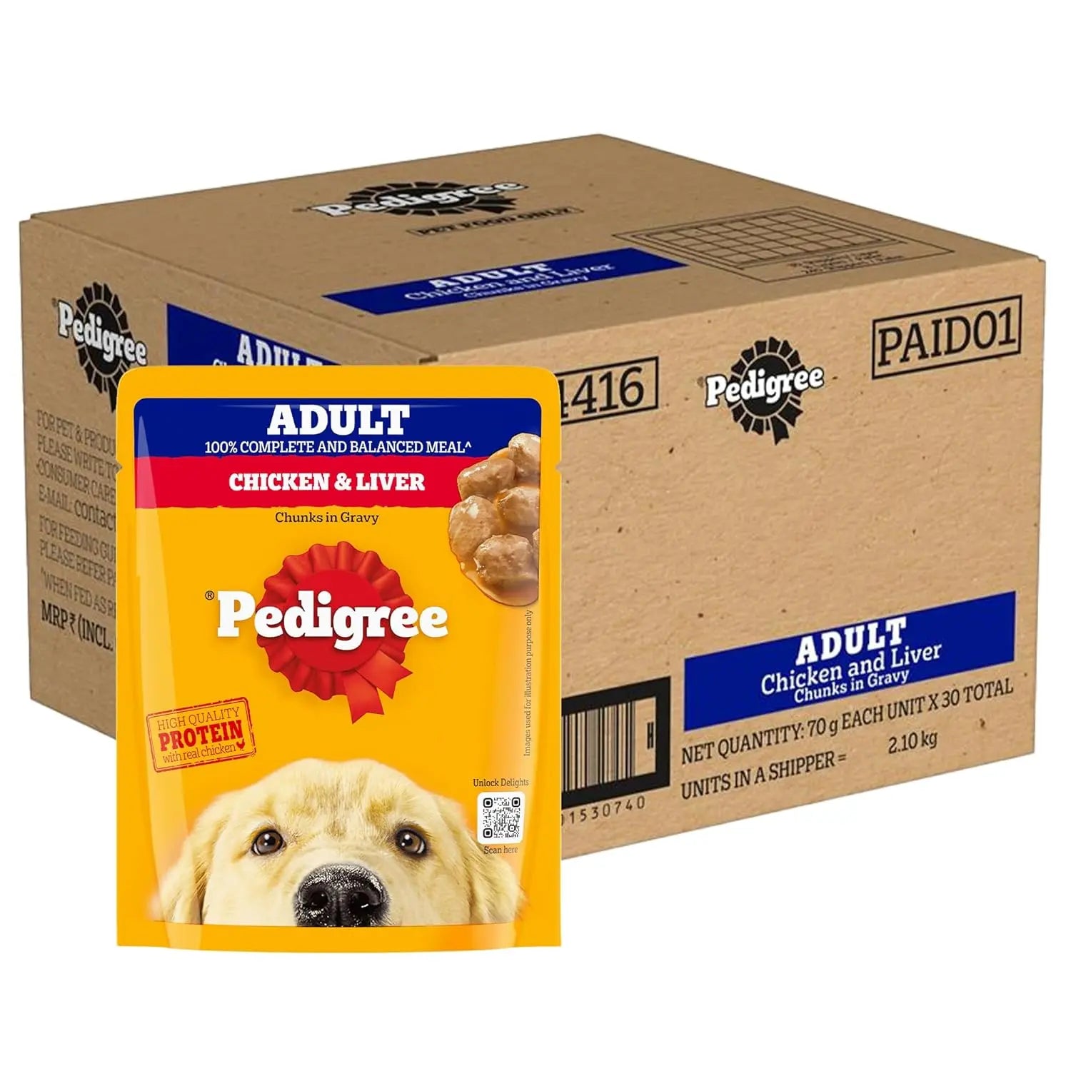 PEDIGREE Adult Chicken and Liver Chunks in Gravy - 70 g × 30 Pouches