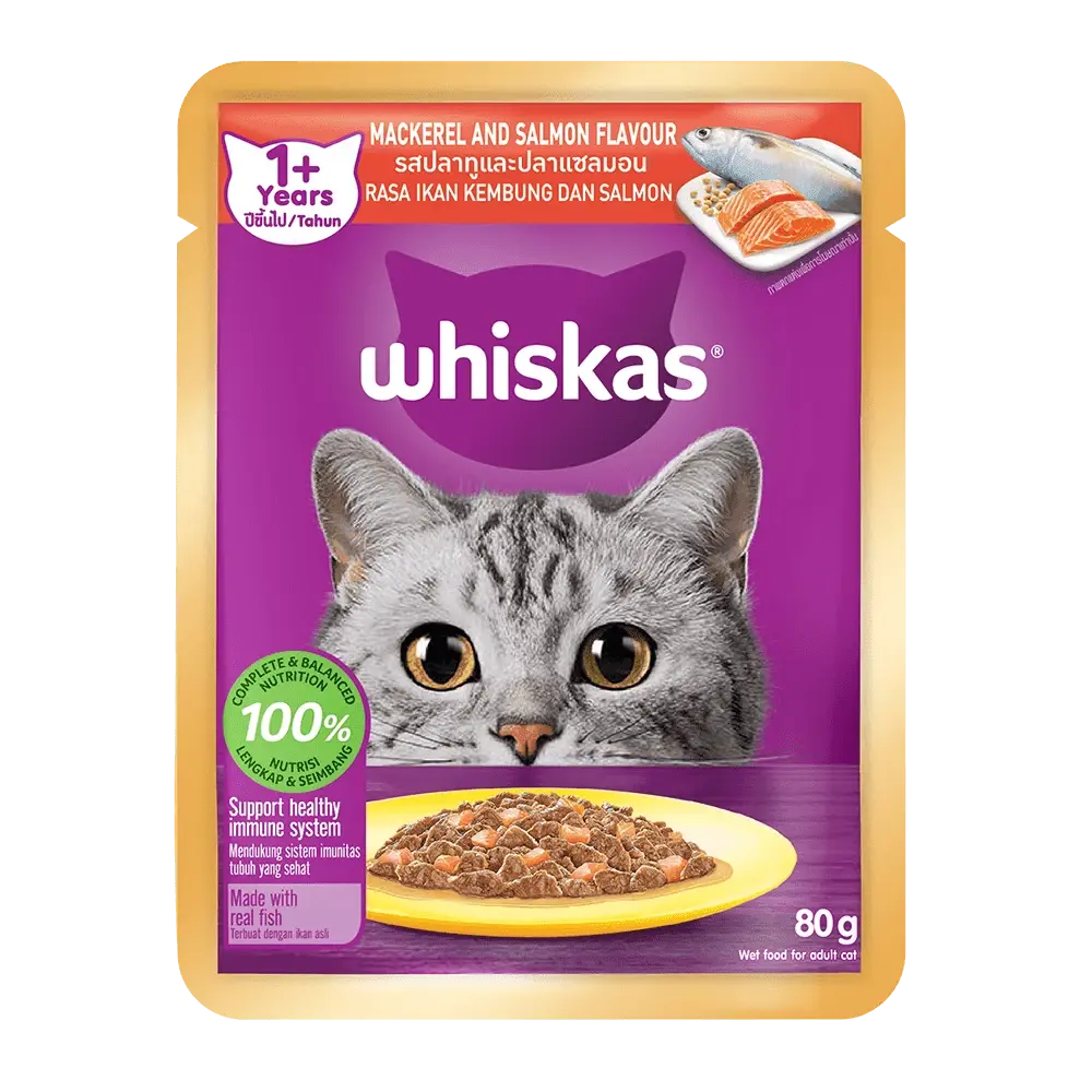 WHISKAS Adult Mackerel and Salmon Feast - 80 g Pouch