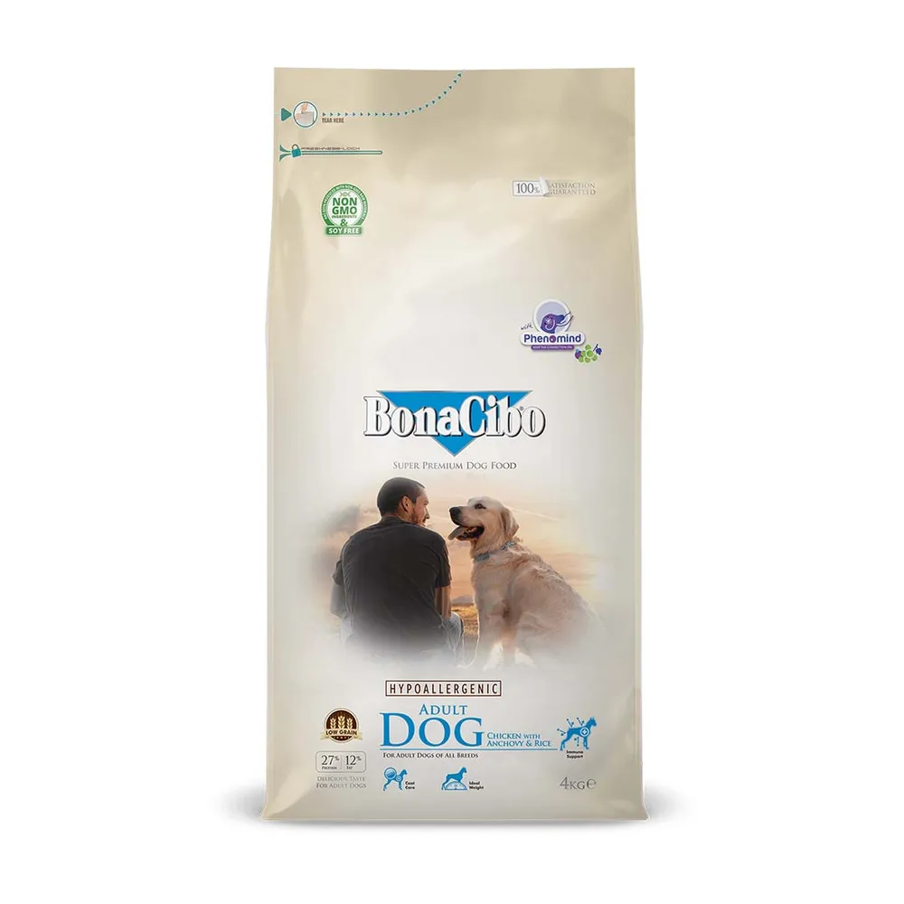 BonaCibo Hypoallergenic Dog Adult Chicken & Rice Dry Dog Food - 4kg