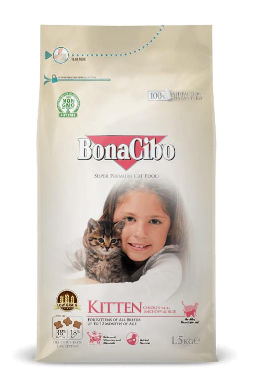 BonaCibo Kitten Chicken With Anchovy & Rice Dry Cat Food - 1.5kg